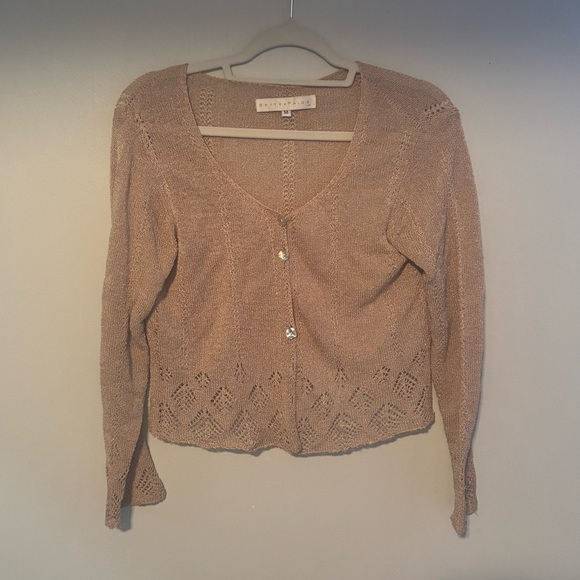 Vintage Cottagecore Bohemian Prairie Rayon Tan Long Sleeve Cardigan Medium - Picture 3 of 8